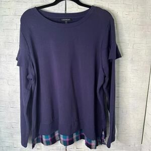 Lane Bryant Womens Long sleeve ruffle sleeve plaid shirt tail bottom